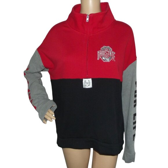 Victoria's Secret PINK Sweatshirt Medium Ohio State sequin 1/4-zip Pullover OSU - Picture 1 of 16